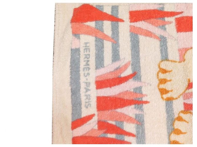 Hermès NEUF DRAP DE PLAGE HERMES TIGRES DANS LES HERBES SERVIETTE BAIN COTON TOWEL Blanc - vue 4