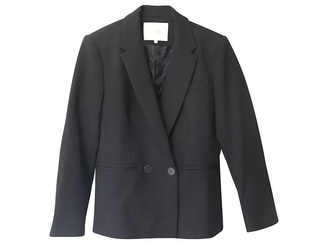 Maje Valmy Krepp-Blazer mit gefütterter Brust aus schwarzem Polyester - vista 5
