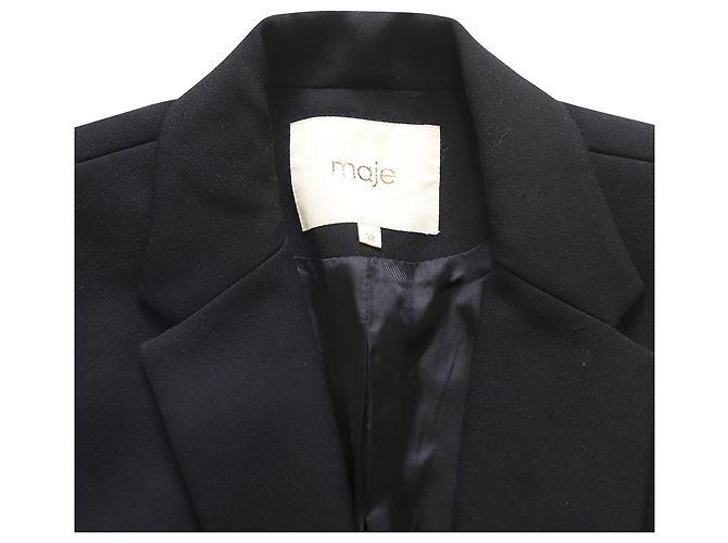 Maje Valmy Krepp-Blazer mit gefütterter Brust aus schwarzem Polyester - vista 6