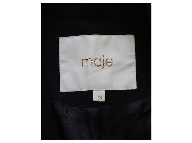 Maje Valmy Krepp-Blazer mit gefütterter Brust aus schwarzem Polyester - vista 7