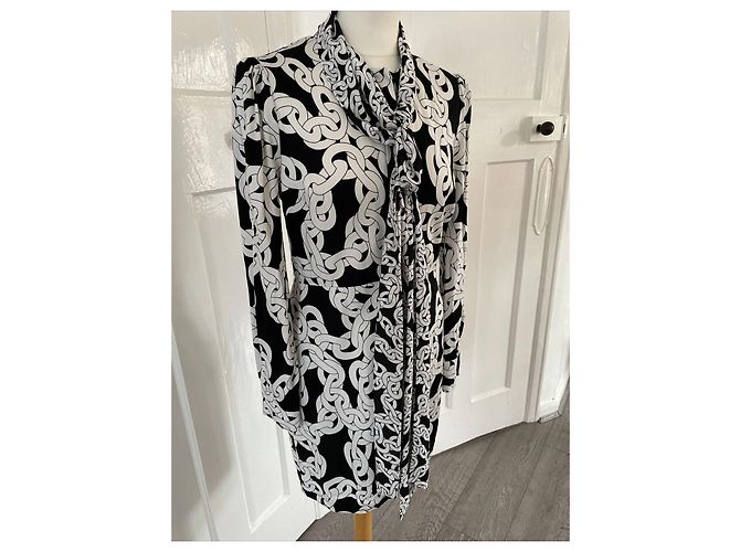 Diane Von Furstenberg Abito DvF dal design iconico a catena con collo a sciarpa Nero Bianco - vista 2