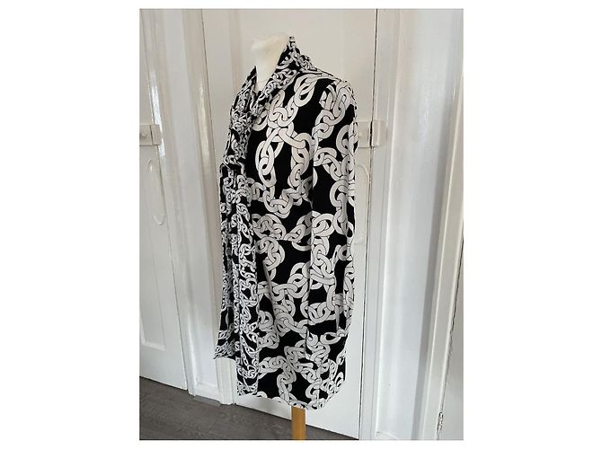 Diane Von Furstenberg Abito DvF dal design iconico a catena con collo a sciarpa Nero Bianco - vista 3