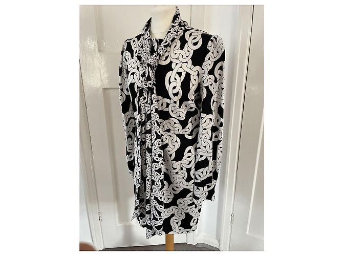 Diane Von Furstenberg Abito DvF dal design iconico a catena con collo a sciarpa Nero Bianco - vista 4