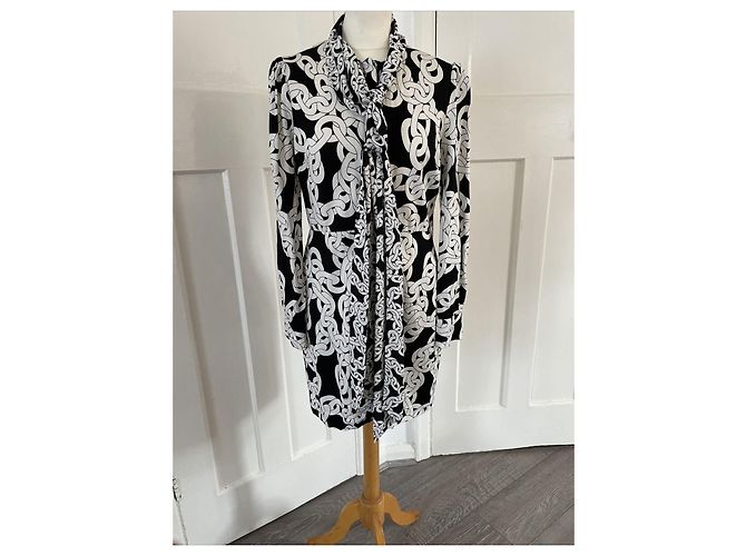 Diane Von Furstenberg Abito DvF dal design iconico a catena con collo a sciarpa Nero Bianco - vista 6