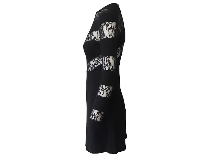 Sandro Paris Kleid mit Spitzenausschnitt aus schwarzem Polyester - Ansicht 2