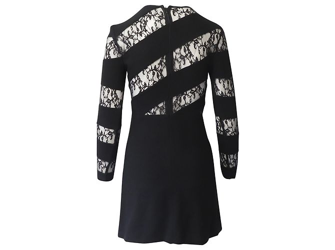 Sandro Paris Kleid mit Spitzenausschnitt aus schwarzem Polyester - Ansicht 3