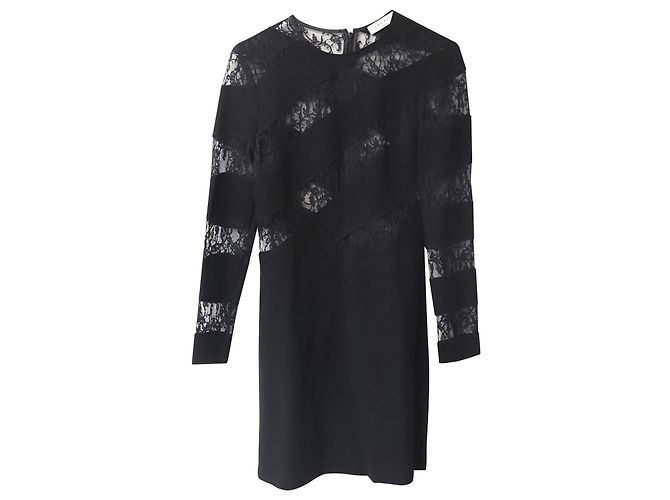 Sandro Paris Kleid mit Spitzenausschnitt aus schwarzem Polyester - Ansicht 4