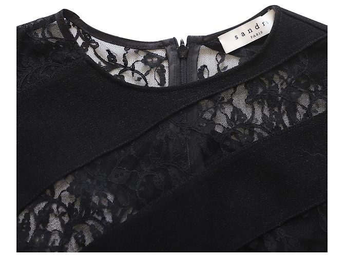 Sandro Paris Kleid mit Spitzenausschnitt aus schwarzem Polyester - Ansicht 6