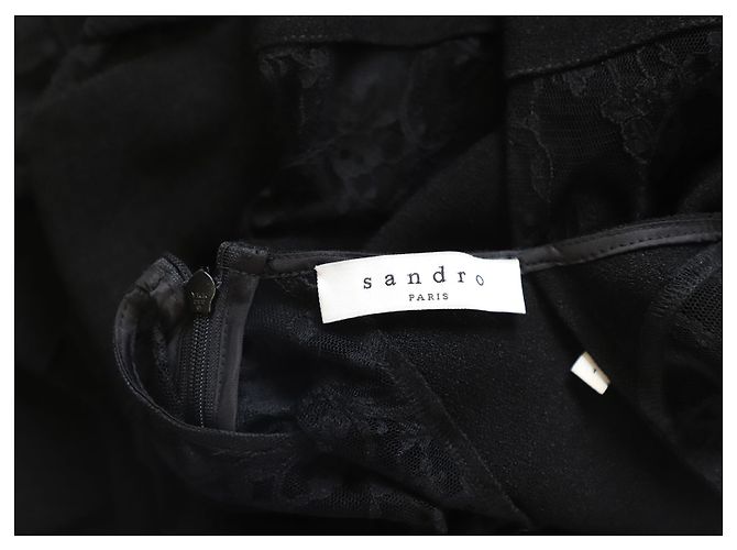 Sandro Paris Kleid mit Spitzenausschnitt aus schwarzem Polyester - Ansicht 7