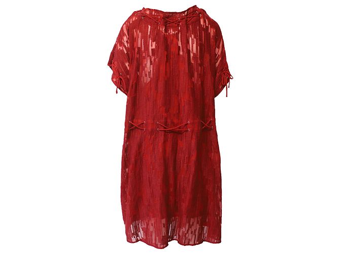 Iro Schnür-Midikleid aus rotem Polyester - Ansicht 3
