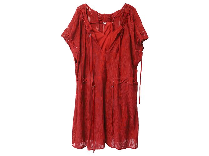 Iro Schnür-Midikleid aus rotem Polyester - Ansicht 5