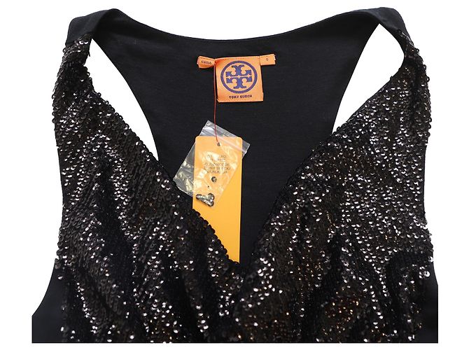 Tory Burch Racerback-Kleid aus schwarzem Polyester mit Pailletten - Ansicht 6