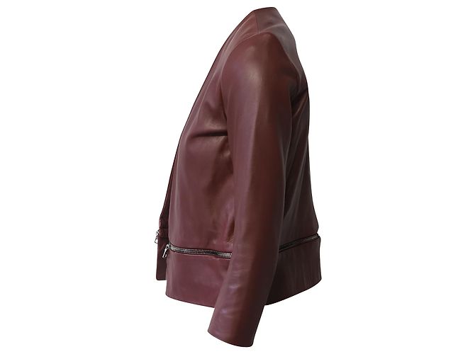 Chaqueta con ribete de cremallera en cuero burdeos Sandro Paris Roja - vista 2