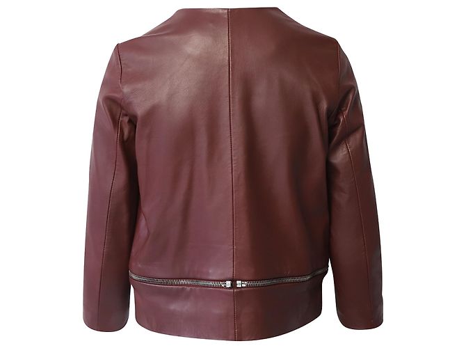 Chaqueta con ribete de cremallera en cuero burdeos Sandro Paris Roja - vista 3