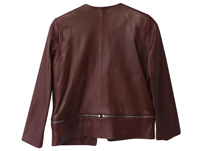 Chaqueta con ribete de cremallera en cuero burdeos Sandro Paris Roja - vista 5