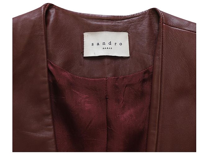 Chaqueta con ribete de cremallera en cuero burdeos Sandro Paris Roja - vista 6