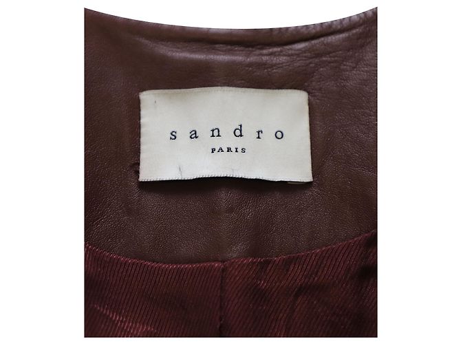 Chaqueta con ribete de cremallera en cuero burdeos Sandro Paris Roja - vista 7