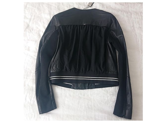 Giacca Ikks in pelle e georgette nera Nero - vista 9