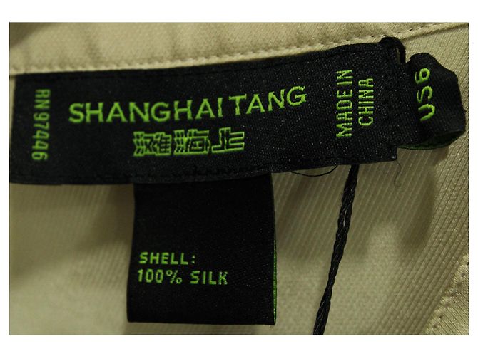 Shanghai Tang Camicia in Seta Beige/Giallo Chiaro con Bottoni Verdi Carne - vista 5