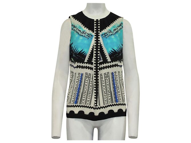 Mary Katrantzou Blusa sin mangas de seda estampada azul - vista 2