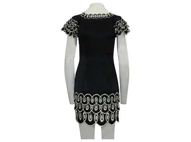 Catherine Malandrino Abito blu navy con ricamo bianco - vista 3