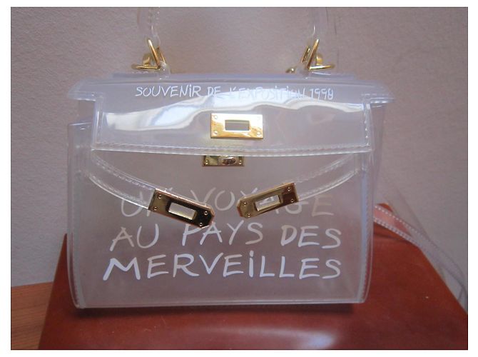 borsa a mano inconnue stile Kelly bianca in vinile trasparente Bianco - vista 2