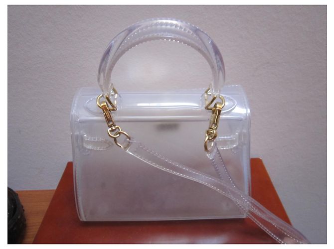 borsa a mano inconnue stile Kelly bianca in vinile trasparente Bianco - vista 4