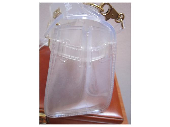borsa a mano inconnue stile Kelly bianca in vinile trasparente Bianco - vista 6
