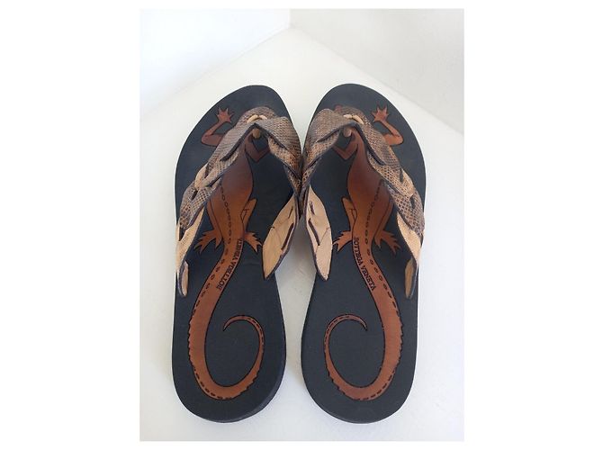 Bottega Veneta Karung Lizard Sandali infradito Marrone Nero Bronzo Caramello - vista 12