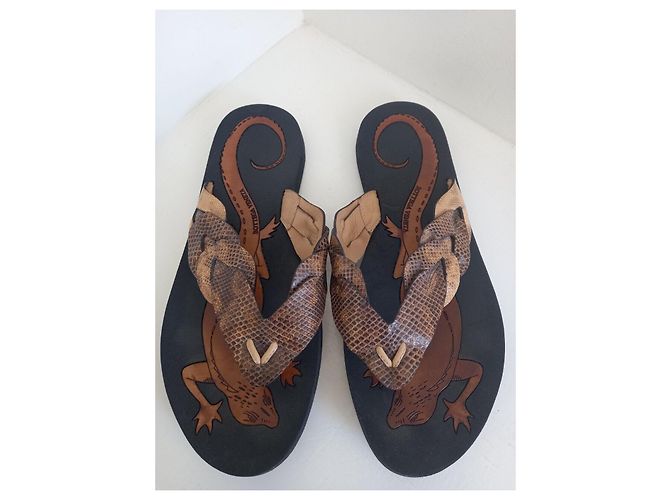 Bottega Veneta Karung Lizard Sandali infradito Marrone Nero Bronzo Caramello - vista 2