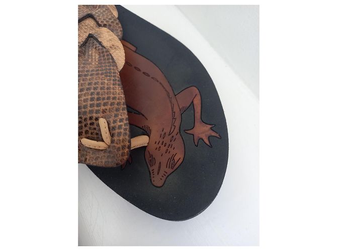 Bottega Veneta Karung Lizard Sandali infradito Marrone Nero Bronzo Caramello - vista 8