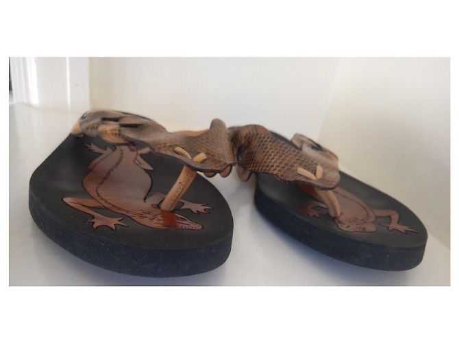 Bottega Veneta Karung Lizard Sandali infradito Marrone Nero Bronzo Caramello - vista 9