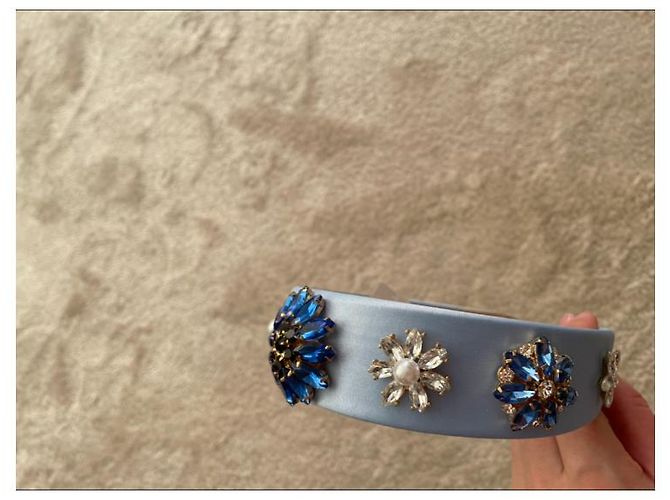 Autre Marque Accessorio per capelli Dolce & Gabbana in seta blu con cristalli - vista 4