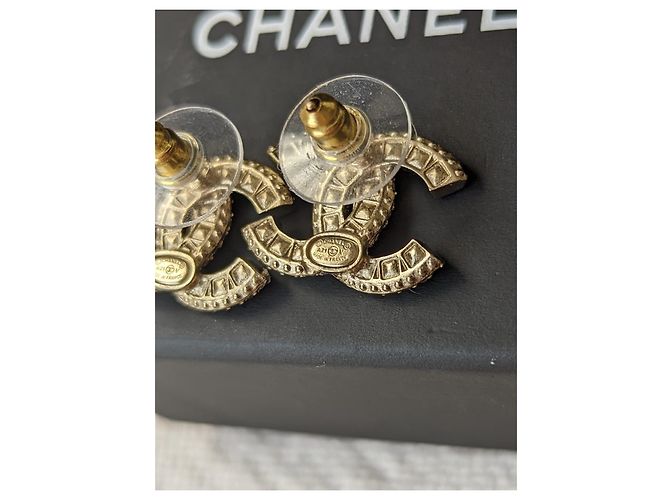 Chanel CC A21V Timeless Crystal Golden Hardware Logo Ohrringe Box - Ansicht 10