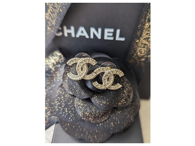 Chanel CC A21V Timeless Crystal Golden Hardware Logo Ohrringe Box - Ansicht 2