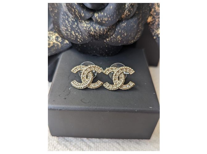 Chanel CC A21V Timeless Crystal Golden Hardware Logo Ohrringe Box - Ansicht 5