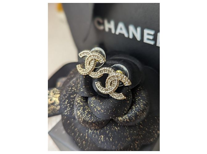 Chanel CC A21V Timeless Crystal Golden Hardware Logo Ohrringe Box - Ansicht 6