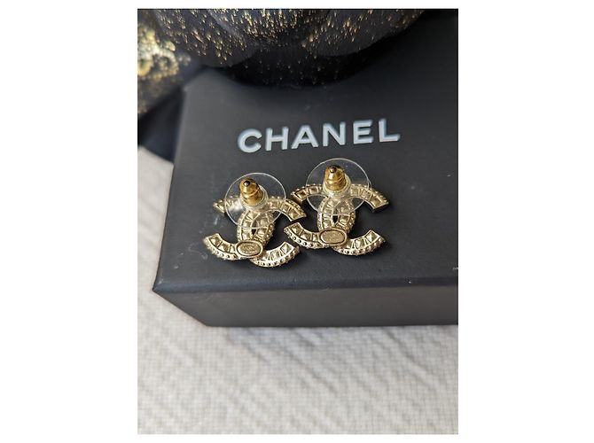 Chanel CC A21V Timeless Crystal Golden Hardware Logo Ohrringe Box - Ansicht 8