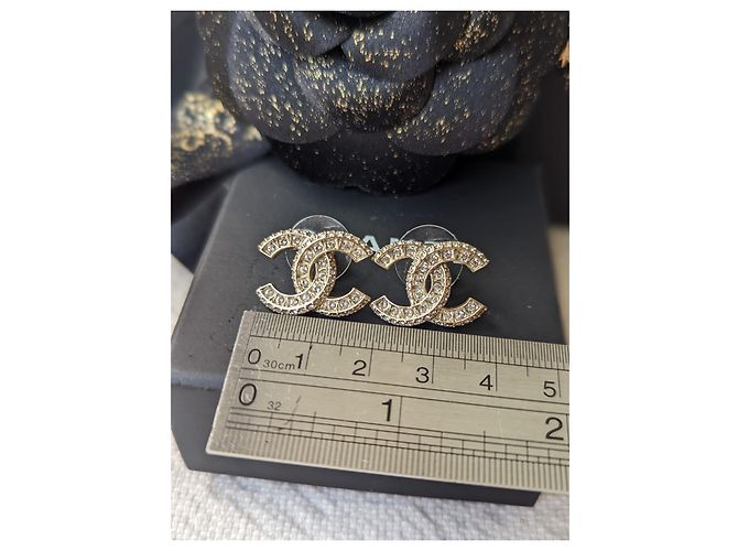 Chanel CC A21V Timeless Crystal Golden Hardware Logo Ohrringe Box - Ansicht 9