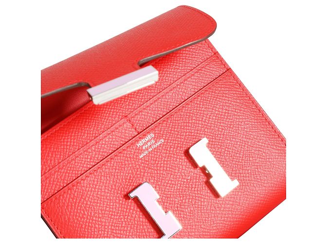 Hermès Hermes Rouge De Coeur Epsom & Rose Sakura Enamel Compact Constance Monedero Phw Roja - vista 3