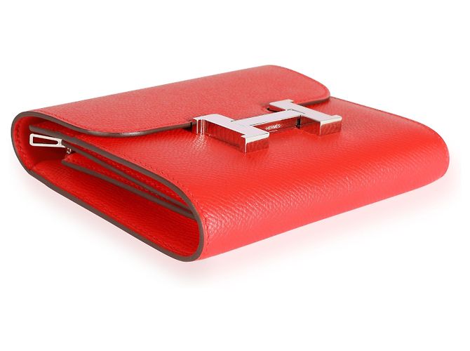 Hermès Hermes Rouge De Coeur Epsom & Rose Sakura Enamel Compact Constance Monedero Phw Roja - vista 4