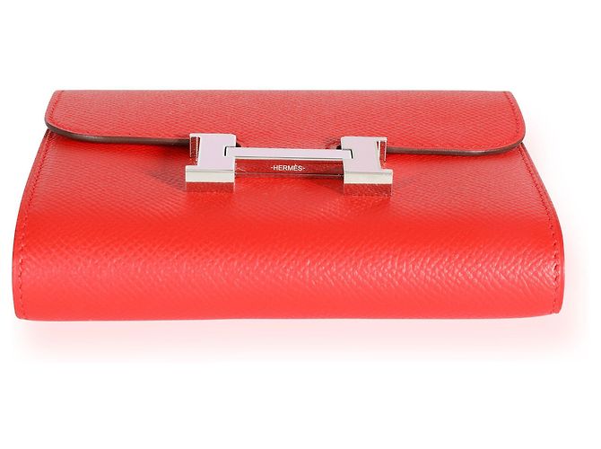 Hermès Hermes Rouge De Coeur Epsom & Rose Sakura Enamel Compact Constance Monedero Phw Roja - vista 6