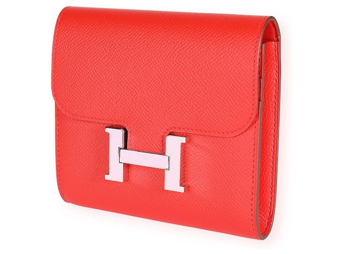 Hermès Hermes Rouge De Coeur Epsom & Rose Sakura Enamel Compact Constance Monedero Phw Roja - vista 7