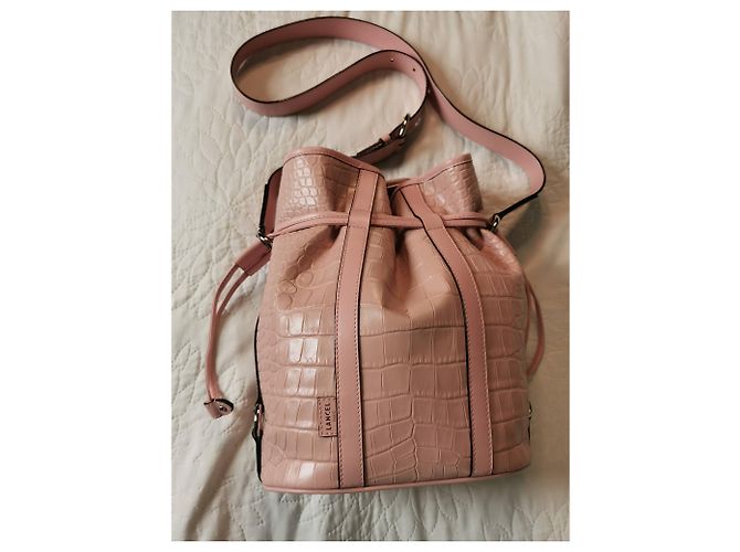 Elsa Sellier Lancel borsa MM ELSA in pelle rosa con stampa coccodrillo - vista 18