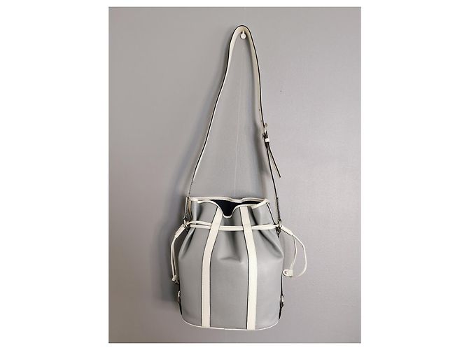 Elsa Sellier Borsa a secchiello Lancel MM ELSA in pelle blu e bianca Bianco Grigio Silver hardware - vista 10