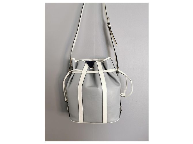 Elsa Sellier Borsa a secchiello Lancel MM ELSA in pelle blu e bianca Bianco Grigio Silver hardware - vista 11