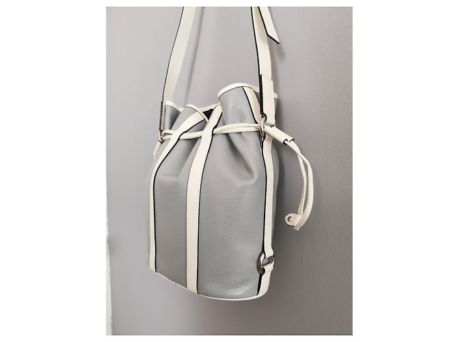 Elsa Sellier Borsa a secchiello Lancel MM ELSA in pelle blu e bianca Bianco Grigio Silver hardware - vista 12