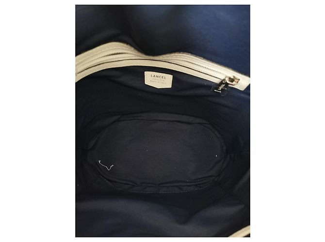 Elsa Sellier Borsa a secchiello Lancel MM ELSA in pelle blu e bianca Bianco Grigio Silver hardware - vista 13