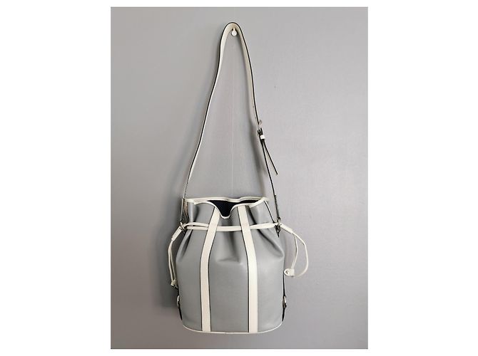 Elsa Sellier Borsa a secchiello Lancel MM ELSA in pelle blu e bianca Bianco Grigio Silver hardware - vista 2