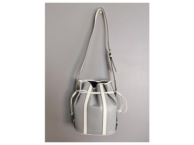 Elsa Sellier Borsa a secchiello Lancel MM ELSA in pelle blu e bianca Bianco Grigio Silver hardware - vista 4